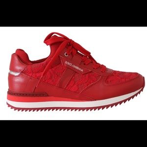 DOLCE & GABBANA
RED FLORAL LACE LEATHER SNEAKERS sz 40.5